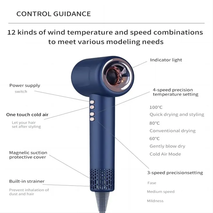 ڈیجیٹل ٹمپریچر کنٹرول کے ساتھ ہیئر ڈرائر